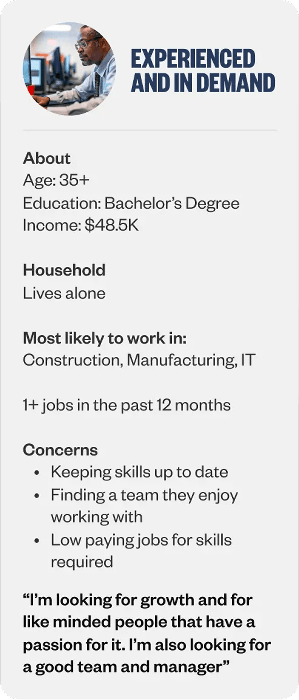 Experienced and In Demand persona card