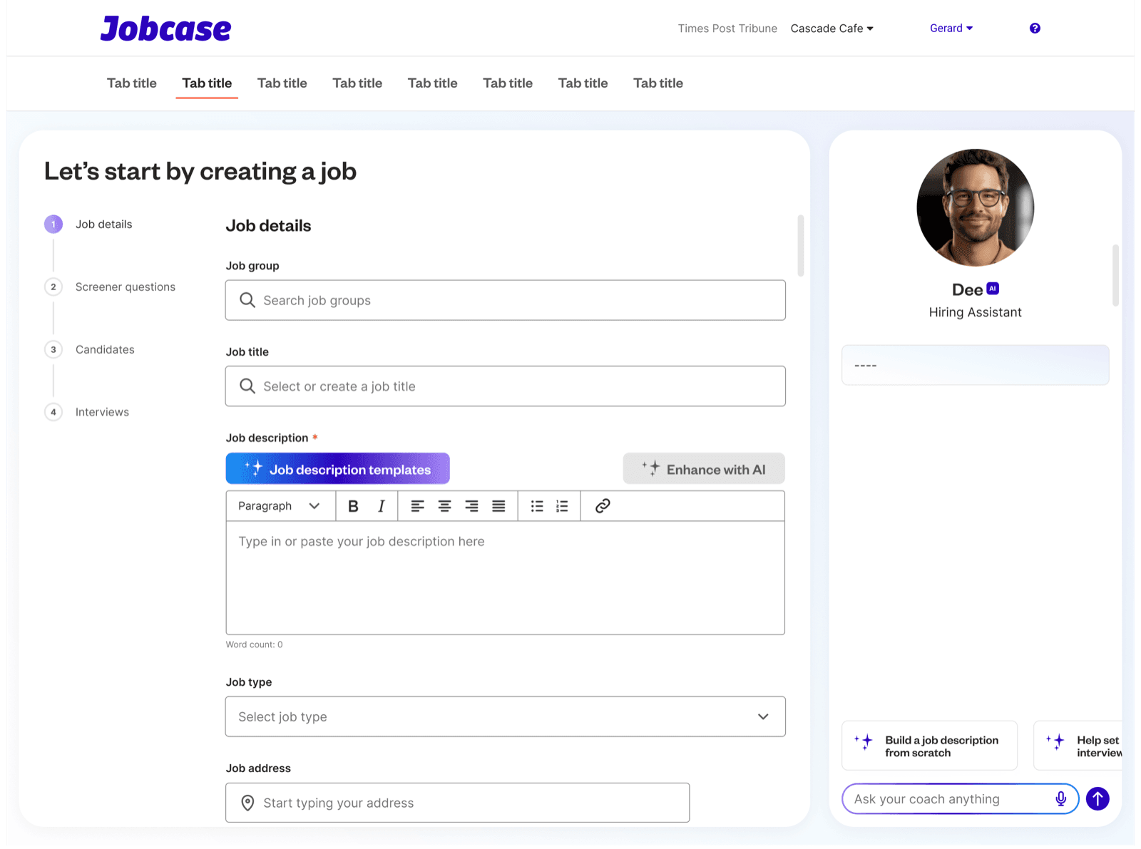 Early concept: the assistant docked beside the employer dashboard