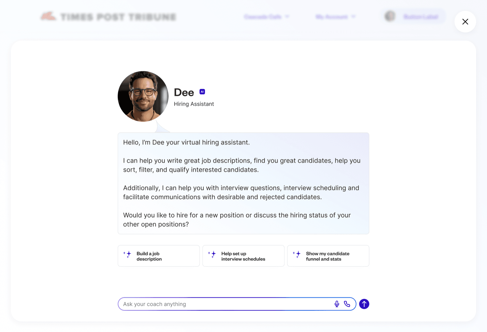 The assistant overlay on top of the employer experience