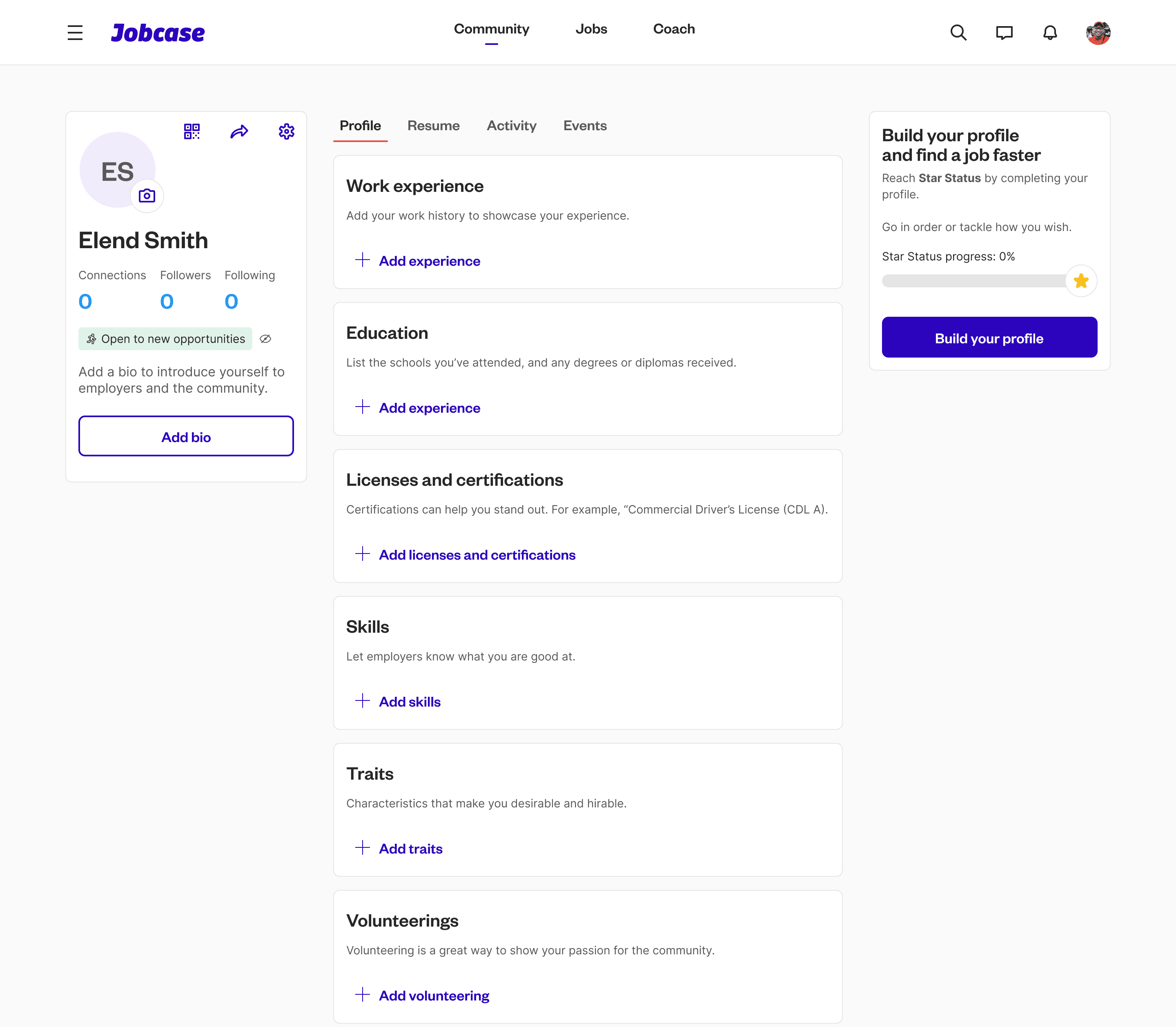 The redesigned Jobcase profile on desktop