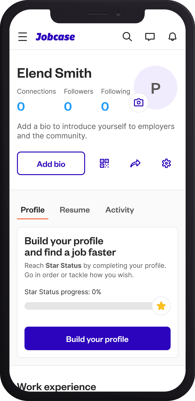 The redesigned Jobcase profile on mobile
